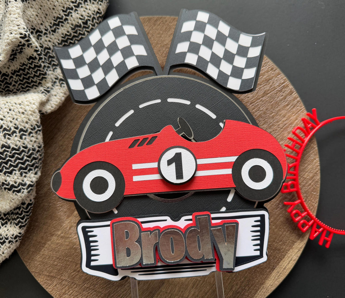 Retro Racing Theme Race Car Cake Topper, Fast One Two Fast Retro Car Racing theme