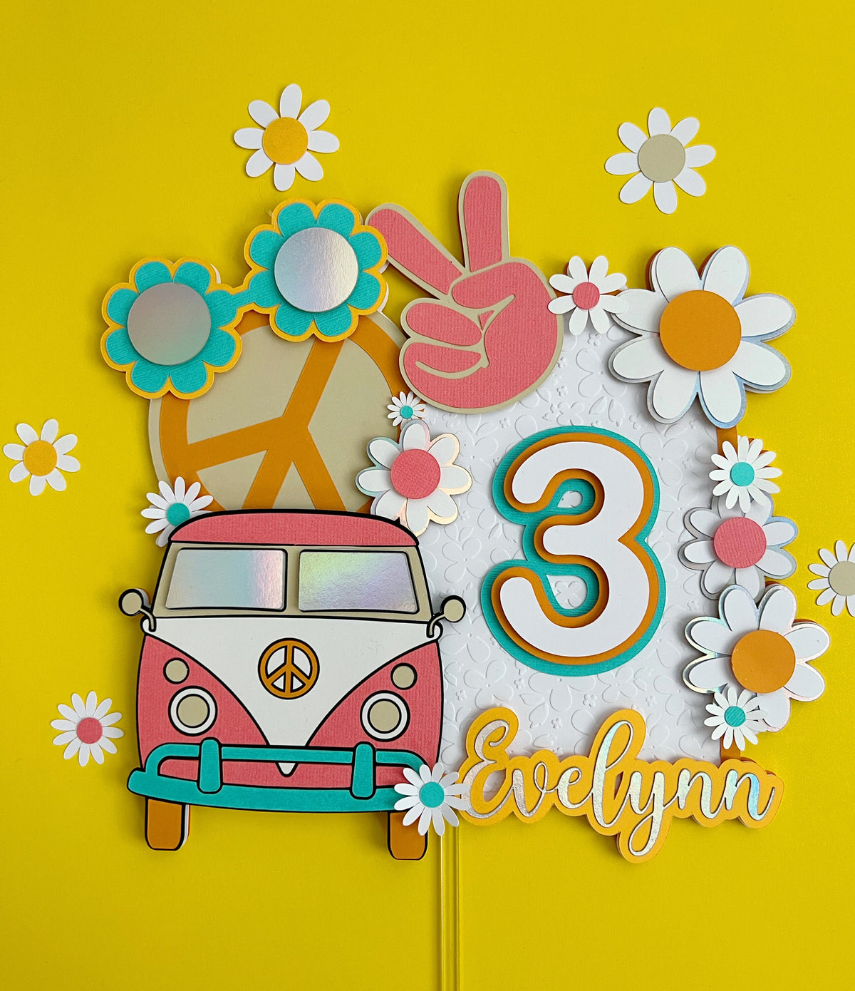 Groovy Retro Hippie Flower Power Personalized Name Cake Topper - Party Decoration- Birthday, Birthday Party