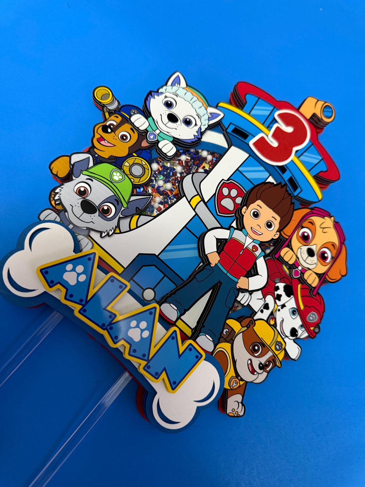 Paw Patrol Cake Topper | Personalized Name & Age | Paw Patrol Birthday Decoration | Confetti Cake Topper | Party Decor for Boys