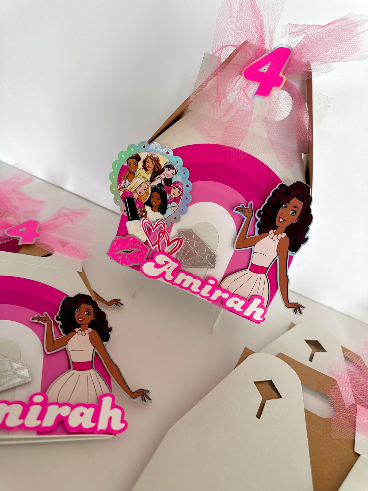 Barbie Inspired Gable Boxes • Personalized Birthday Favor Boxes • Custom 3D Party Boxes • Pink Doll Party Favors • Girl Birthday Goodie Bags