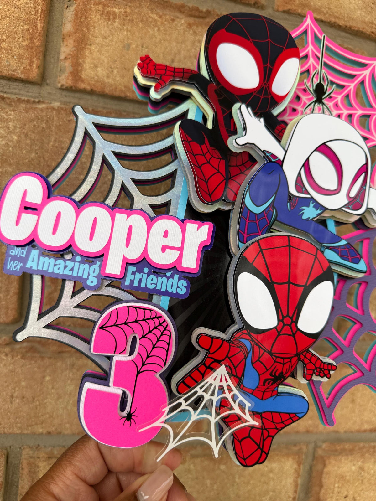 Spidey & His Amazing Friends Cake Topper Pink Teal Spidey Cake Topper Birthday Party Decorations Miles Morales Gwen Stacy Spideyverse