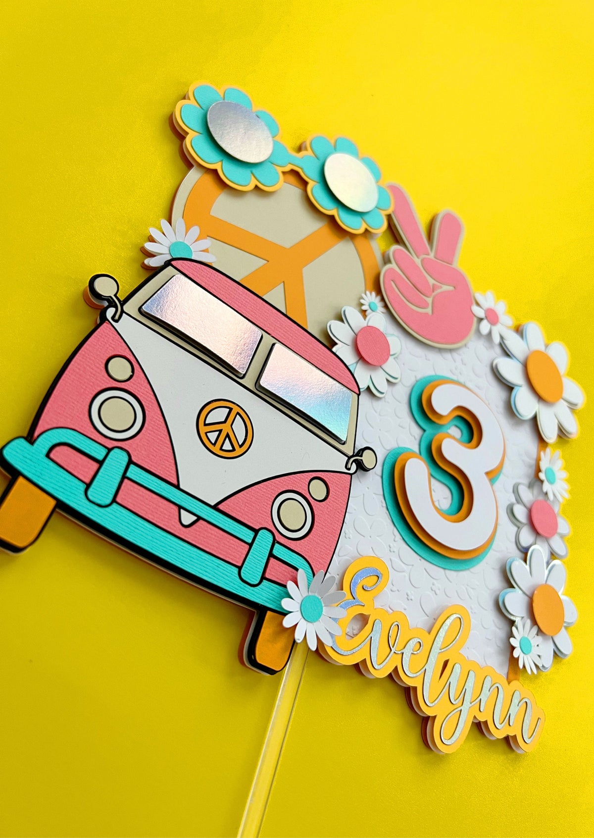 Groovy Retro Hippie Flower Power Personalized Name Cake Topper - Party Decoration- Birthday, Birthday Party