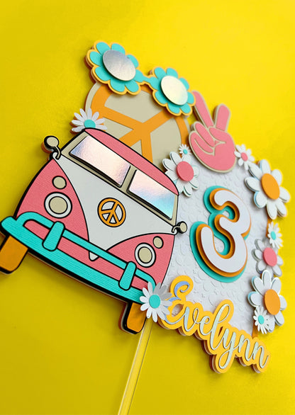 Groovy Retro Hippie Flower Power Personalized Name Cake Topper - Party Decoration- Birthday, Birthday Party