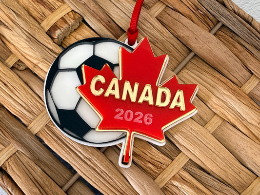 Canada 2026 Soccer Ornament  Maple Leaf Soccer Keepsake  Canadian Soccer Fan Gift  Sports Christmas Ornament  Canada Souvenir