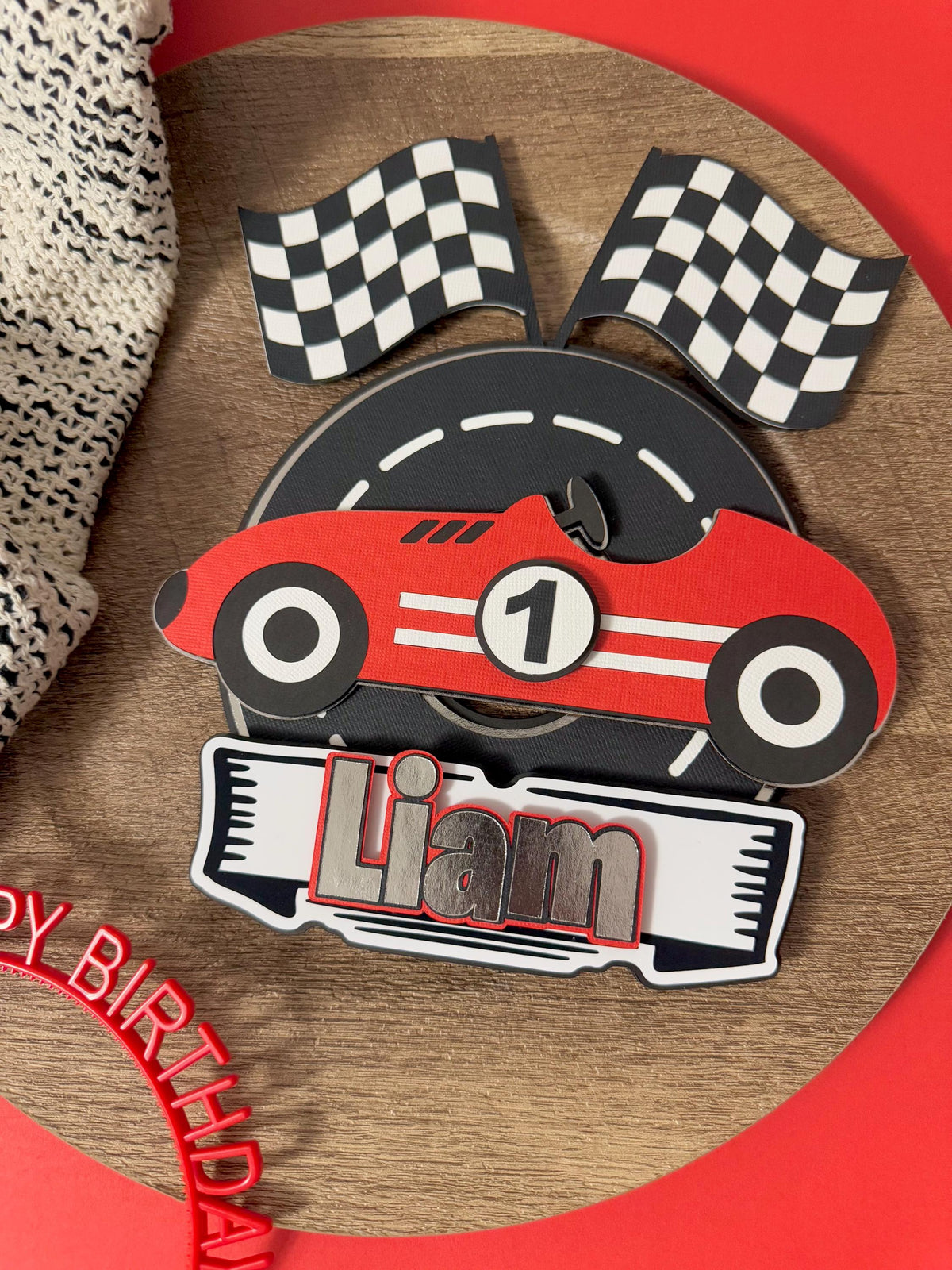 Retro Racing Theme Race Car Cake Topper, Fast One Two Fast Retro Car Racing theme