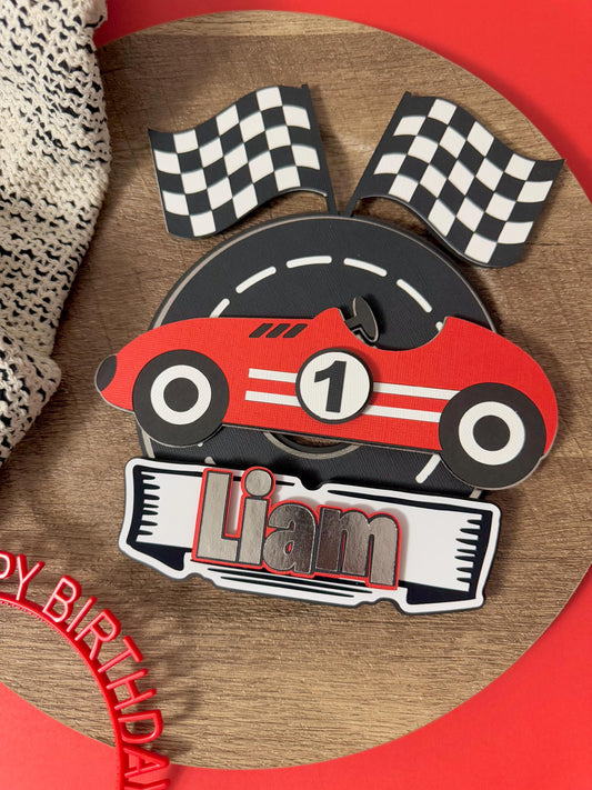 Retro Racing Theme Race Car Cake Topper, Fast One Two Fast Retro Car Racing theme