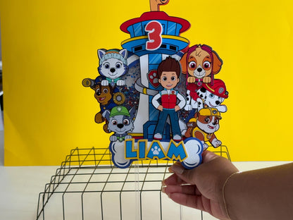 Paw Patrol Cake Topper | Personalized Name & Age | Paw Patrol Birthday Decoration | Confetti Cake Topper | Party Decor for Boys