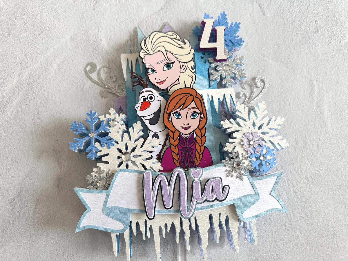 Personalized Frozen Cake Topper | Elsa Anna Olaf Birthday Cake Decoration | Frozen Birthday Party Decor | Custom Name & Age Topper