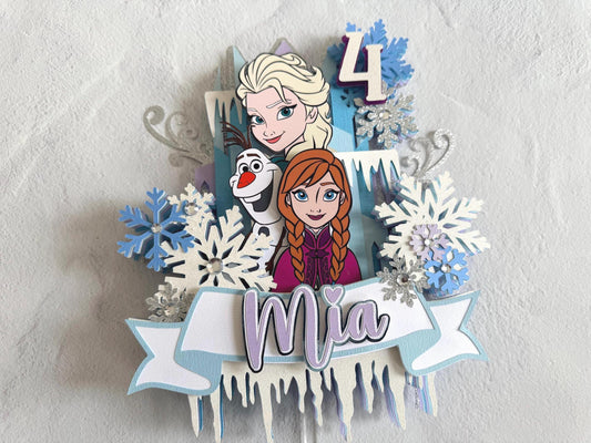 Personalized Frozen Cake Topper | Elsa Anna Olaf Birthday Cake Decoration | Frozen Birthday Party Decor | Custom Name & Age Topper