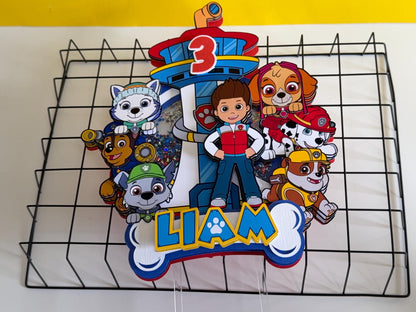 Paw Patrol Cake Topper | Personalized Name & Age | Paw Patrol Birthday Decoration | Confetti Cake Topper | Party Decor for Boys