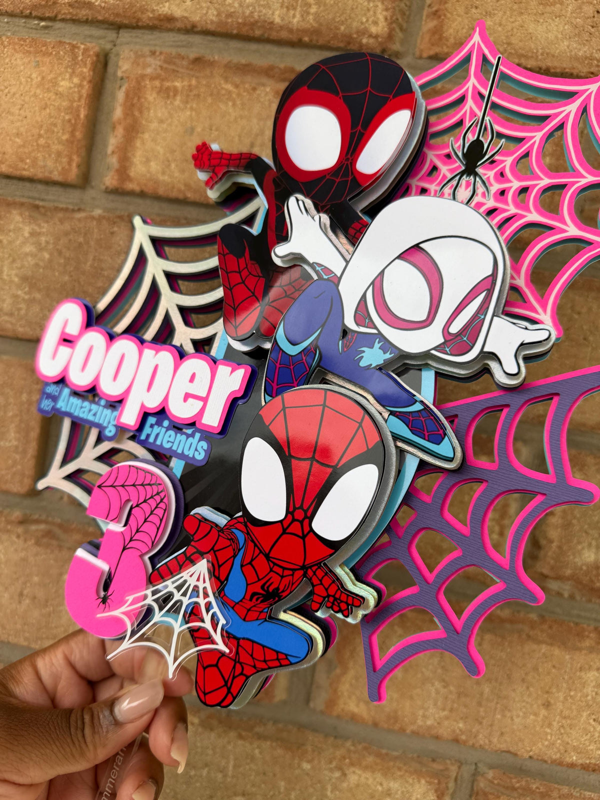 Spidey & His Amazing Friends Cake Topper Pink Teal Spidey Cake Topper Birthday Party Decorations Miles Morales Gwen Stacy Spideyverse