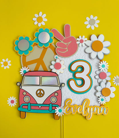 Groovy Retro Hippie Flower Power Personalized Name Cake Topper - Party Decoration- Birthday, Birthday Party