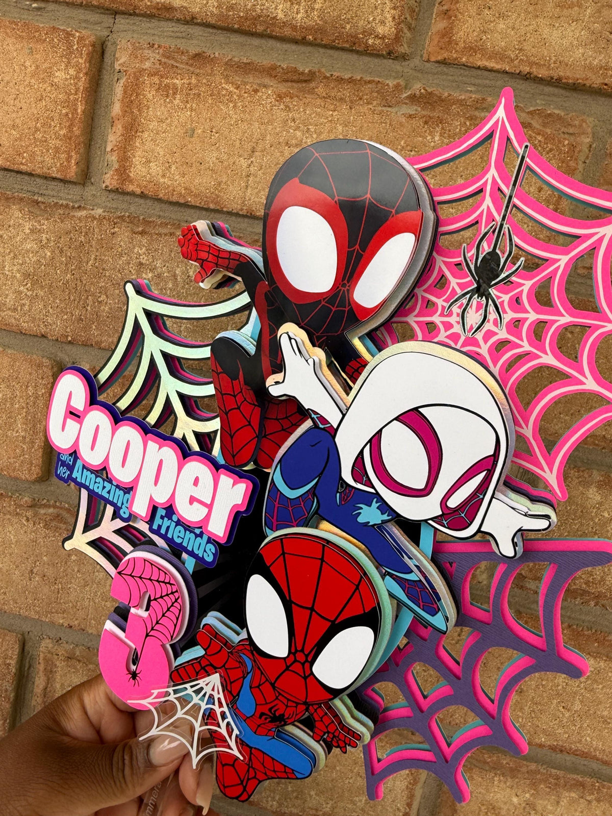 Spidey & His Amazing Friends Cake Topper Pink Teal Spidey Cake Topper Birthday Party Decorations Miles Morales Gwen Stacy Spideyverse