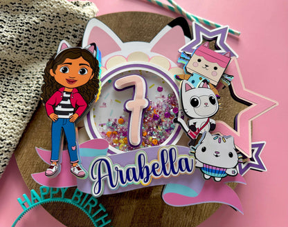 Gabby Dollhouse Cake Topper ,Gabby,Dollhouse, Birthday Glitter Cake Topper