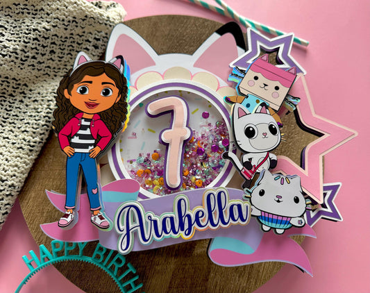 Gabby Dollhouse Cake Topper ,Gabby,Dollhouse, Birthday Glitter Cake Topper
