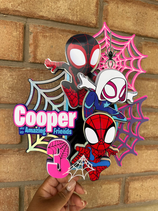Spidey & His Amazing Friends Cake Topper Pink Teal Spidey Cake Topper Birthday Party Decorations Miles Morales Gwen Stacy Spideyverse