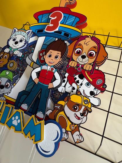 Paw Patrol Cake Topper | Personalized Name & Age | Paw Patrol Birthday Decoration | Confetti Cake Topper | Party Decor for Boys
