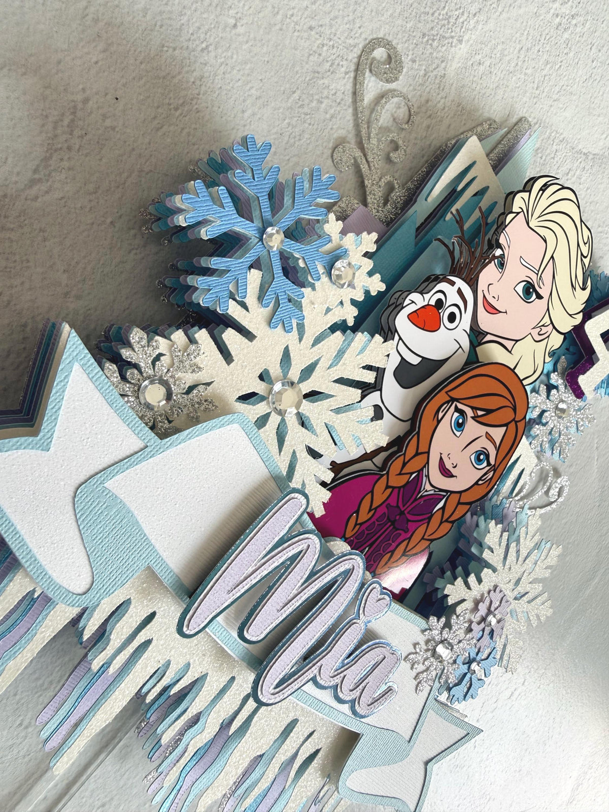 Personalized Frozen Cake Topper | Elsa Anna Olaf Birthday Cake Decoration | Frozen Birthday Party Decor | Custom Name & Age Topper