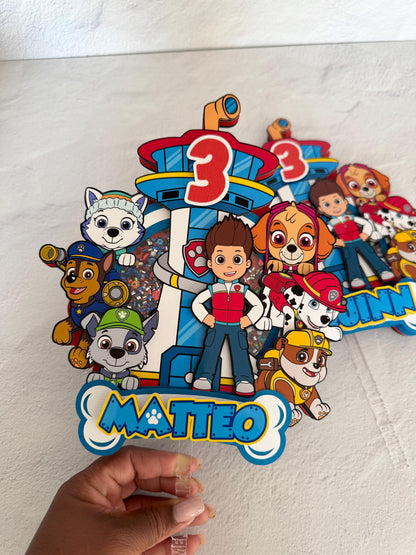 Paw Patrol Cake Topper | Personalized Name & Age | Paw Patrol Birthday Decoration | Confetti Cake Topper | Party Decor for Boys