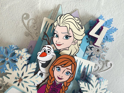 Personalized Frozen Cake Topper | Elsa Anna Olaf Birthday Cake Decoration | Frozen Birthday Party Decor | Custom Name & Age Topper