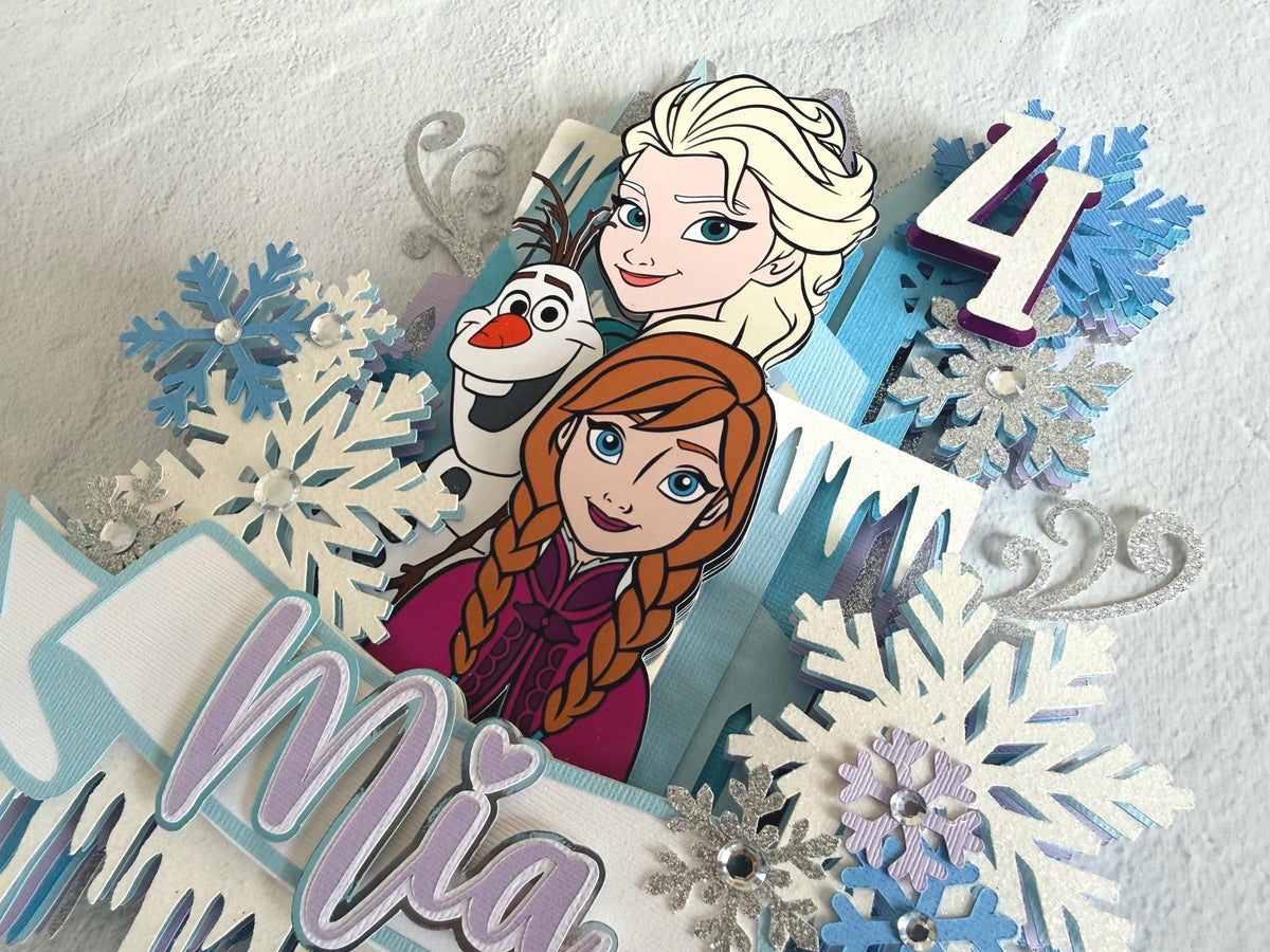 Personalized Frozen Cake Topper | Elsa Anna Olaf Birthday Cake Decoration | Frozen Birthday Party Decor | Custom Name & Age Topper