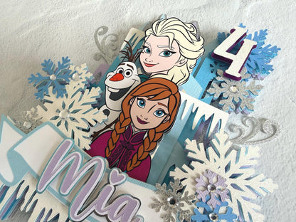 Personalized Frozen Cake Topper | Elsa Anna Olaf Birthday Cake Decoration | Frozen Birthday Party Decor | Custom Name & Age Topper