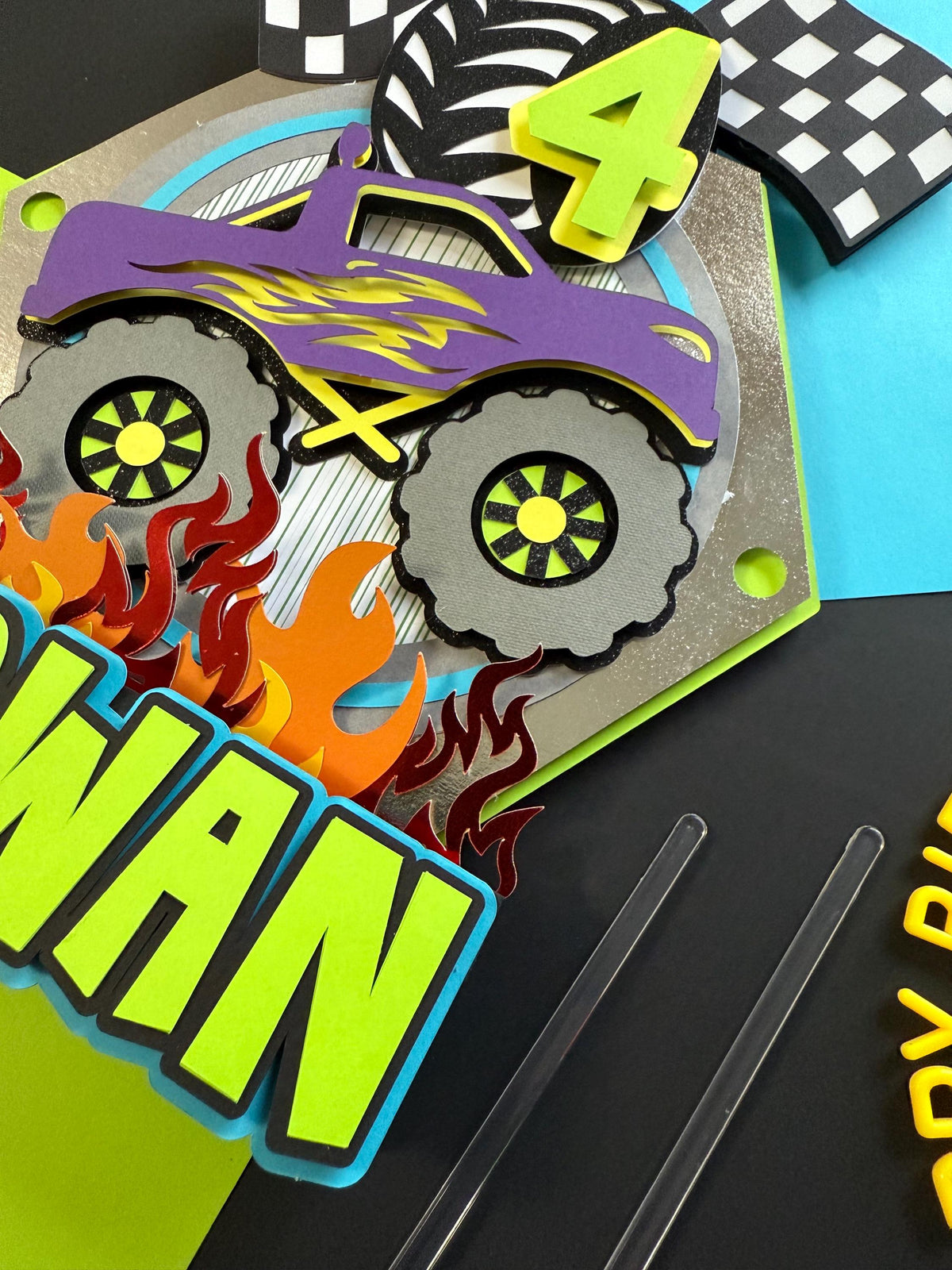 Roaring Monster Truck Cake Topper w/ LED lights
