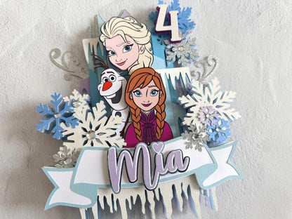 Personalized Frozen Cake Topper | Elsa Anna Olaf Birthday Cake Decoration | Frozen Birthday Party Decor | Custom Name & Age Topper