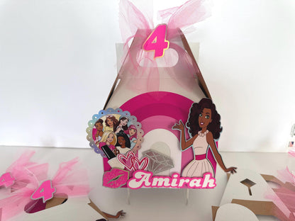 Barbie Inspired Gable Boxes • Personalized Birthday Favor Boxes • Custom 3D Party Boxes • Pink Doll Party Favors • Girl Birthday Goodie Bags