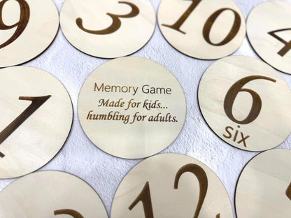 Wooden number Memory Game Wooden Family Game Night Gift  Kids Matching Game  Funny Adult Memory Game  Laser Cut Number Tiles