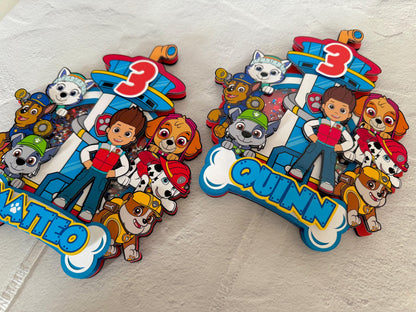 Paw Patrol Cake Topper | Personalized Name & Age | Paw Patrol Birthday Decoration | Confetti Cake Topper | Party Decor for Boys