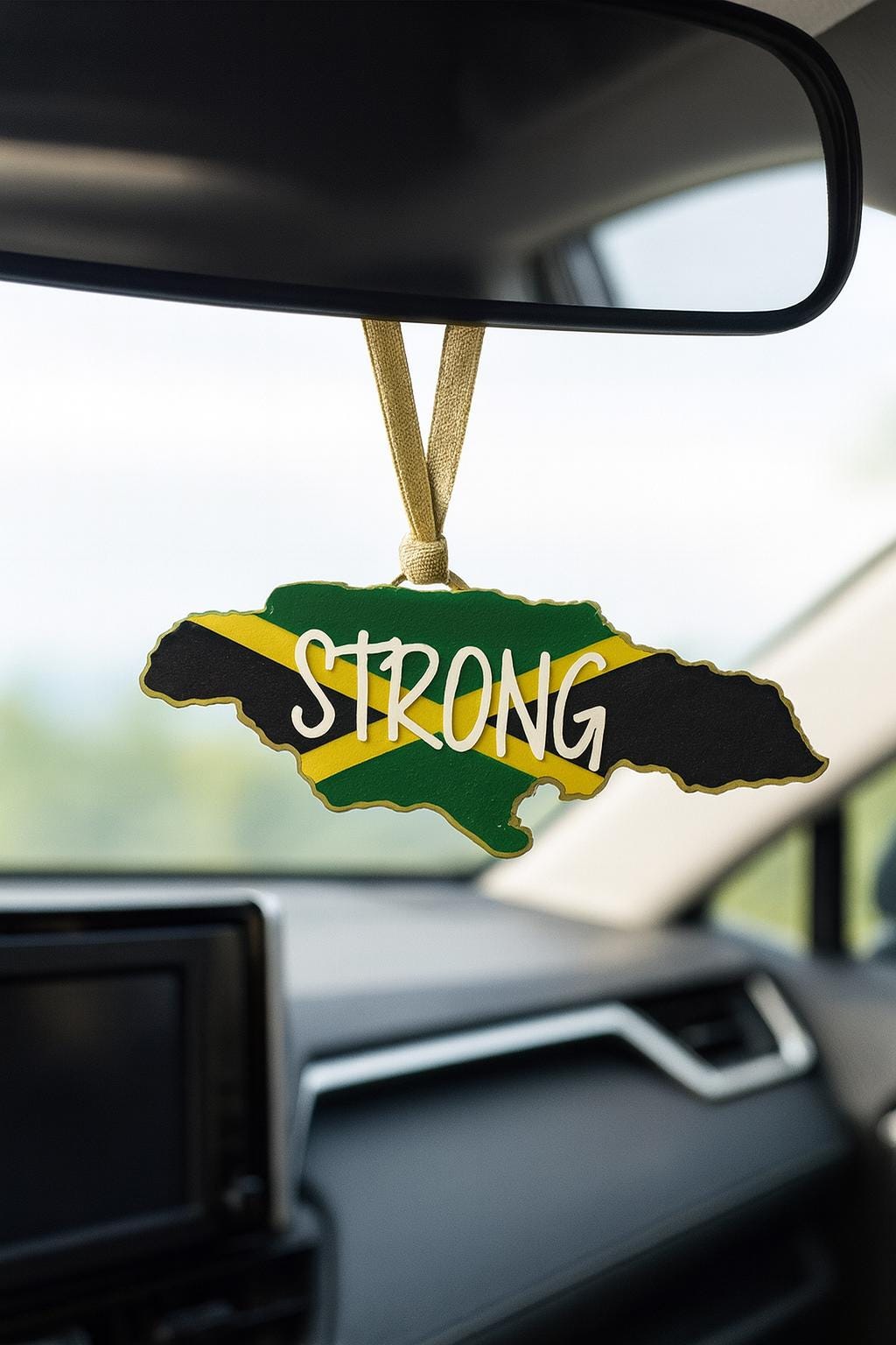 Island Car Mirror Charm Jamaican Rearview Hanging Ornament Jamaica Flag Acrylic Car Charm
