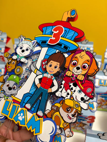 Paw Patrol Cake Topper | Personalized Name & Age | Paw Patrol Birthday Decoration | Confetti Cake Topper | Party Decor for Boys