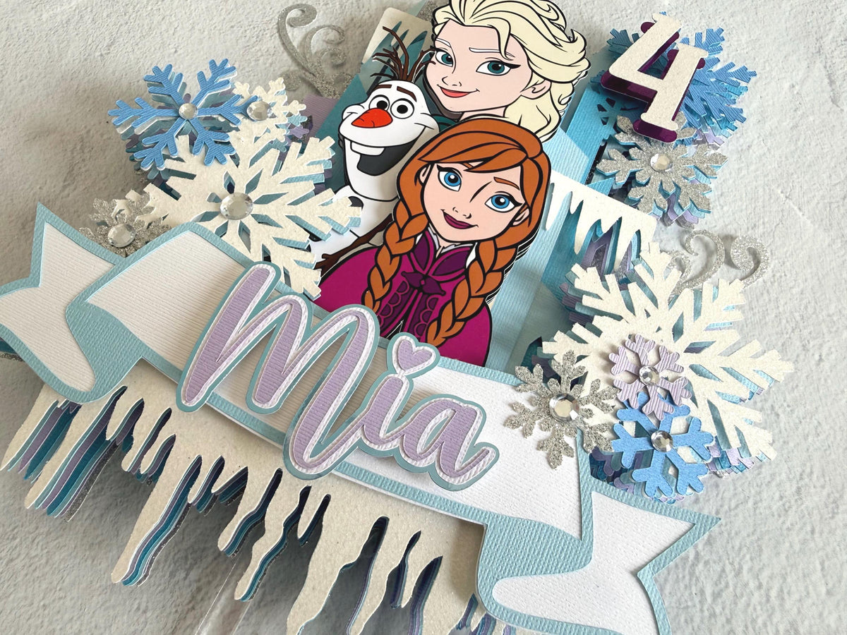 Personalized Frozen Cake Topper | Elsa Anna Olaf Birthday Cake Decoration | Frozen Birthday Party Decor | Custom Name & Age Topper
